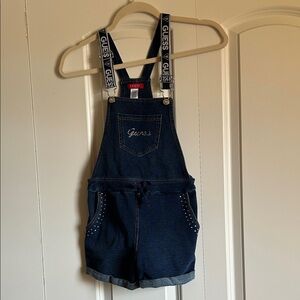 Guess Dark Blue Denim Overalls with Logo Straps
